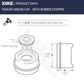 XiKe - Juego de 2 tapas de polvo y grasa de 6,8 cm OD con tapones de goma, se adapta a ejes de rueda de remolque de 7,000 a 3,6 kg.