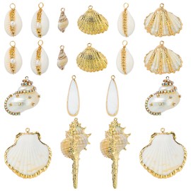 COGCHARGER 20 Pieces Mixed Natural White Beach Ocean Seashells Charms Gold Plated Conch Shell Pendants for Jewelry Making Earring Necklace Bracelet