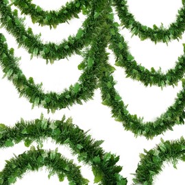 33Ft Christmas Tinsel Garland Xmas Tree Decorations Green Leaves Christmas Metallic Twist Garland Ceiling Hanging Decorations for Christmas Party Holiday Indoor Outdoor Supplies