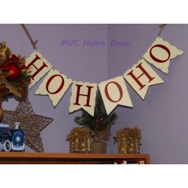 PD Home & Garden 35" Metal Hanging Christmas Sign Banner Pennant On Jute Rope 'HO HO HO'