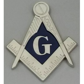 Masonic Square and Compass Car Emblem Silver & Blue Tone