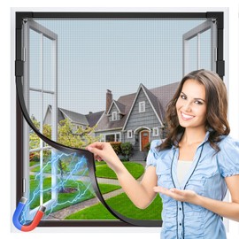 HOFUDON Window Screen Adjustable Magnetic Window Screen Replacement Max 39” x 59”, DIY Fiberglass Mesh Window Screens for House Windows Black Frame Grey Mesh