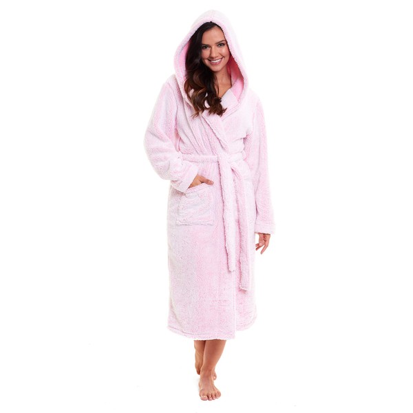 Luxury Dressing Gown Ladies Super Soft Robe Plush Warm soft & Cosy Bathrobe For Women (Medium, Pink Marl)