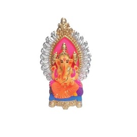 Clay Eco-Friendly Lord Ganesha Idol Statue for Visarjan, Water Soluble Ganpati Statue, Terracotta Ganesh Chaturthi Idol, Ridhi Sidhi Idol, for Home Decor, Pooja Puja (6 Orange)