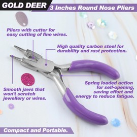 GOLD DEER Round Nose Pliers with Cutting Blade, Tapered Tip for Accessories, Round Yatko for Handicraft, Accessories, Small Object Use, Making Rings, Gripping Tasks, Round Processing, Precision Work