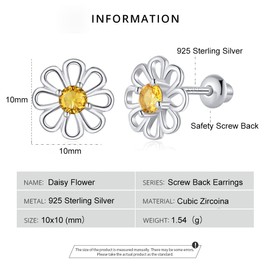 Girls' Earrings 925 Sterling Silver Post Hypoallergenic Screw Back with Safety Stud Earrings for Children Girls Women Jewellery, Silver