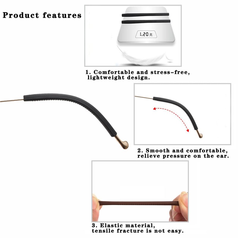 Eyeglass End Tips, Silicone Anti-Slip Elastic Comfort Glasses Retainers, Eyeglass