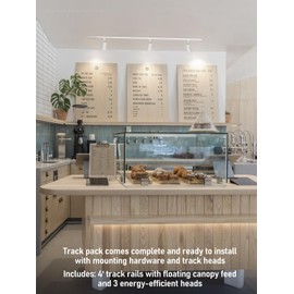 LEONLITE 18W Complete LED Track Lighting Kit, (3) H Type Spotlight & 8FT Track Rail & (1) Floating Canopy Connector & (1) I Connectors, CRI90+, 4000K Cool White, White