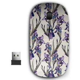 KAWAMOUSE 2.4G Ergonomic Portable USB Wireless Mouse for PC, Laptop, Computer, Notebook with Nano Receiver (Irises Flowers)