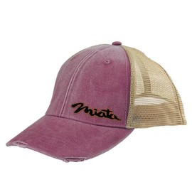 Miata MX5 Sports Car Side Logo Laser Engraved Leather Patch Distressed Trucker Snapback Cap Burgundy/tan