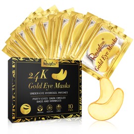 Under Eye 24K Gold Masks, Eye Masks for Dark Circles, Anti-Wrinkle, Puffy Eyes, Eye Bags (10 Pairs)