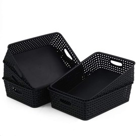 Tstorage 5 Packs Plastic Paper Storage Basket Tray for Office, Black