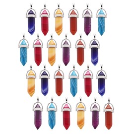 Lezam 24Pcs Healing Crystal Pendant for Women Natural Chakra Quartz Stone Charms Hexagonal Gemstone Bulk for Necklace Jewelry Making