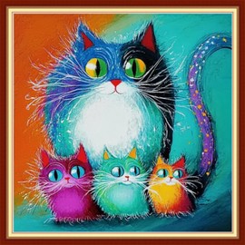 Foxdiviy Stamped Cross Stitch Kits for Beginners Full Range of Cross Stitching 11 CT Printed Cross Stitch Kits for Kids Adults Cross Stitch Patterns Needlepoint Kits-Colorful Cat 18x18 inch