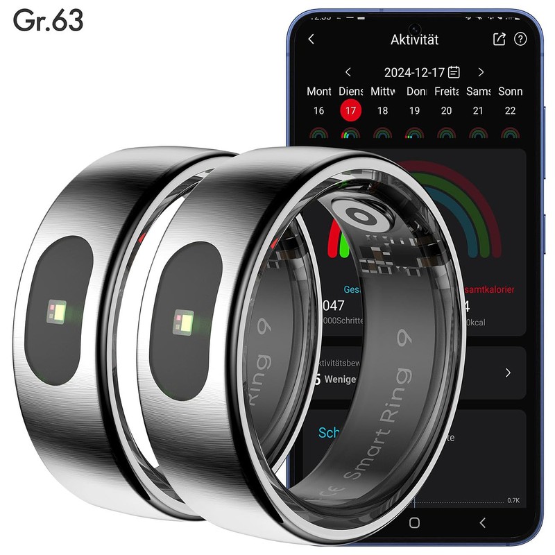 Newgen Medicals Aktivitätstracker-Ring: 2er-Set Fitnesstracker-Ringe, Touch, Herzfrequenz, SpO2, 5 ATM,