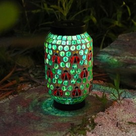 Afirst Mosaic Solar Lanterns - Ladybug Glass Hanging Solar Lights Hollow Out Waterproof Decorative Lights for Garden, Patio, Holiday Party Outdoor Decoration