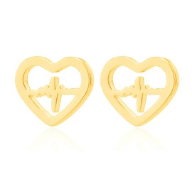 Small Heartbeat ECG Studs Earring for Women Stainless Steel Unique Chunky Open Love Heart Shaped Piercing Stud Earrings Cute Geometric Wave Lifeline Birthday Anniversary Jewelry Gifts (Gold)