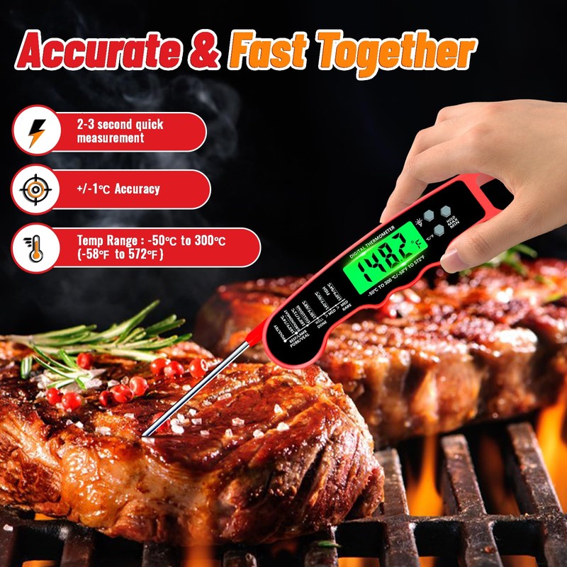 Meat Thermometer Digital, Instant Read Meat Thermometer with Backlight &