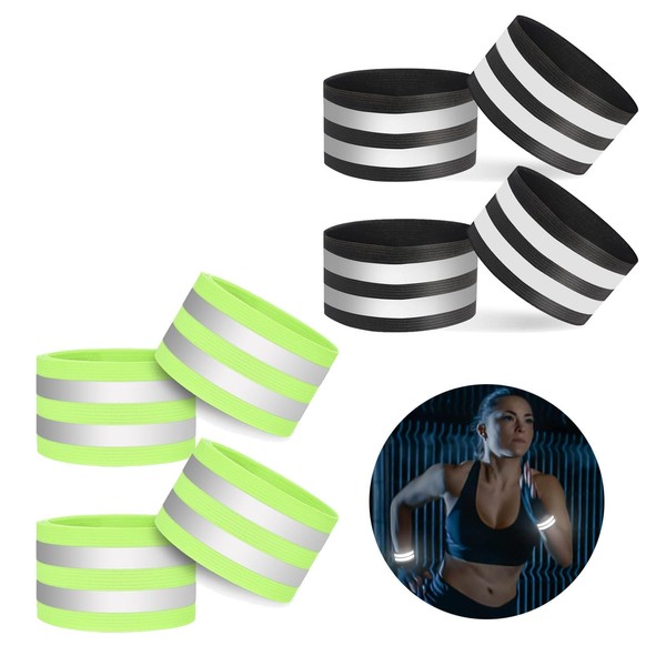 DALAETUS 4 Pcs High Visibility Armbands eflective Strips Set, Elastic
