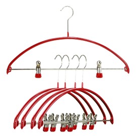 Mawa by Reston Lloyd European Non-Slip Metal Clothing Hanger, Smooth Shoulder Support & Adjustable Pant Clips, Set of 5, Red