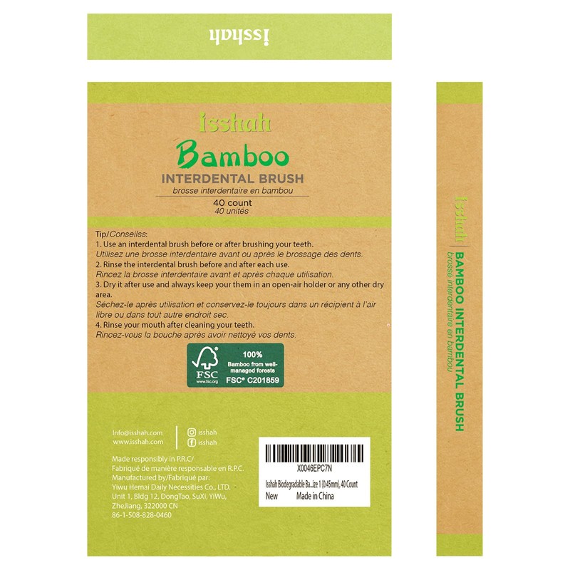 Isshah Bamboo Interdental Brushes, Between Teeth Cleaner Deep Clean Brush,