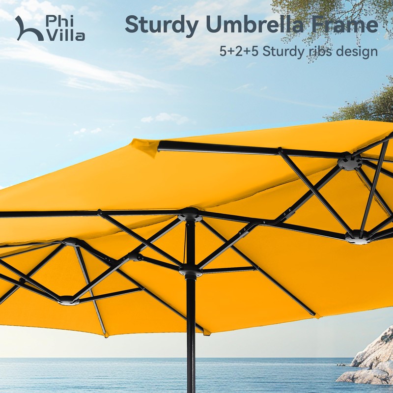 PHI VILLA 13ft Large Patio Umbrellas, Double-Sided Outdoor Market Rectangle