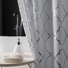 White Shower Curtain with Geometric Silver Foil Moroccan Tile Pattern