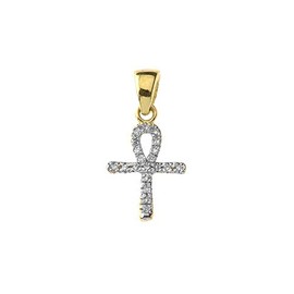 Exquisite 10k Yellow Gold Mini Diamond Ankh Cross Pendant