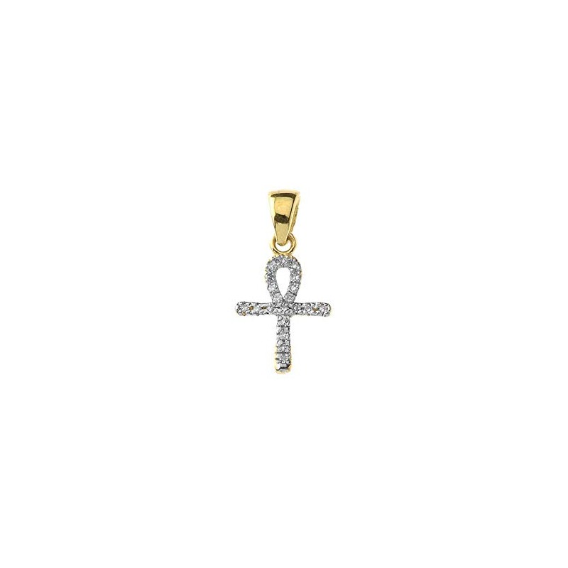 Exquisite 10k Yellow Gold Mini Diamond Ankh Cross Pendant