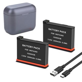 2 Pack for Insta360 X3 Battery, 5V 3A USB-C Dual-Slot Charging Box Compatible with Insta 360 ONE X3 IS360X3B Cameras Upgrade Battery Rechargeable Capacity 3.85V 1800mAh/6.9Wh