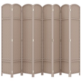 Room Divider 8 Panel Screen 5.6 Ft Tall Partition Room Dividers Beige Privacy Screens Folding Room Separation Free Standing Waterproof Wood Frame Wall Divider