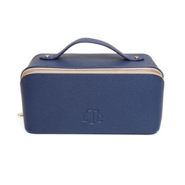 The London Train Case Beauty Concertina Fold Out Organiser Vanity Toiletry Bag Make-Up Case by Alice Wheeler (Navy and Stone)