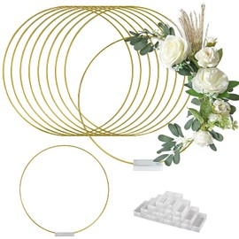 TEKXYZ 12 Inch Gold Metal Floral Hoops with Transparent Acrylic Bases for Table Centerpiece Decoration - Pack of 10