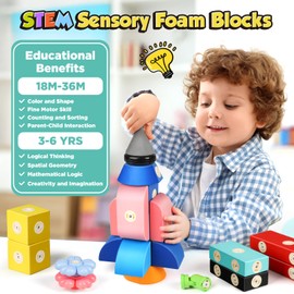 Joyfresh Magnetic Foam Blocks 100pcs, Building Toys for Kids and Toddlers 2 3 4 5 6 Years Old, Sensory Montessori Autism Toy for Boys Girls