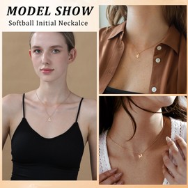 Semoya Softball Initial Necklace for Women Girls, Gold A-Z Letter Pendant Necklace Softball Baseball Mom Themed Jewelry Gifts, Brass, No Gemstone