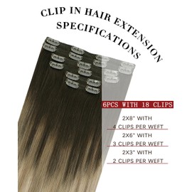 SAFIRENY Clip in Hair Extensions Real Human Hair 6pcs 100g 16 Inch Balayage Dark Brown To Dirty Blonde Double Drawn Clip in Hair Extensions for Women (#2/6/18, 16")