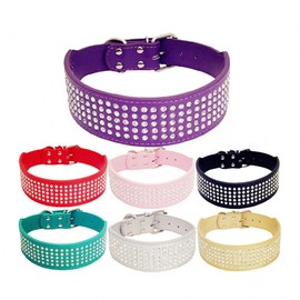 BTDCFY Rhinestones Dog Collars-2" Wide Crystal Diamonds Studded PU Leather 5 Rows Sparkly Crystal Studded Collar for Medium and Large Dog