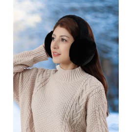 Unning Winter Earmuffs Women's Foldable & Adjustable Ear Warmers Faux Fur Soft Ear Protection Ear Muffs Ear Warmers for Women, B2-black