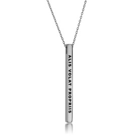 Dolceoro ALIS VOLAT PROPRIIS - Inspirational Mantra Necklace Vertical Bar Pendant - 316L Surgical Stainless Steel