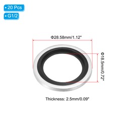PATIKIL G1/2" Self-Centered Bonded Sealing Gasket, 20Pcs NBR Metal Bonded Sealing Washers Automotive Washers for Mechanical, Plumbing, Cylinder Repairs