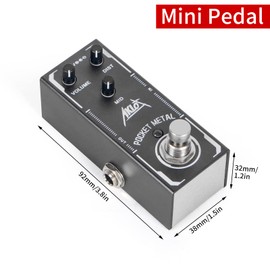 AKLOT Pedal de guitarra de metal de bolsillo, pedal de efectos eléctricos, sonido de distorsión, mini tipo único DC 9 V True Bypass