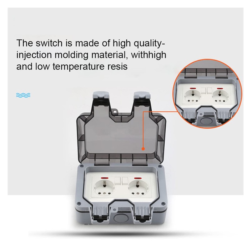 Demoyaya Outdoor Socket IP66 Waterproof Double Socket Wall Sockets Outdoor