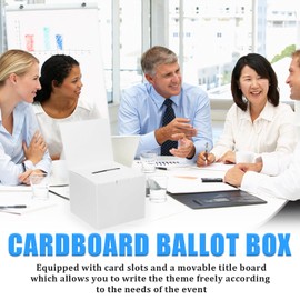 4 Pack Cardboard Ballot Box, Raffle Boxes, Donation Ballot Boxes with Slot & Removable Header, Suggestion Box for Donation, Fundraising, Vote and Suggestion Collecting, White