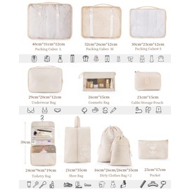 Packing Cubes for Suitcases, TRMFUSA 11 Pcs Packing Organizers, Luggage Organizers with Laundry Bags/Shoe Bag/Toiletry Bag (Beige)
