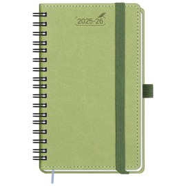 BEZEND Pocket Diary 2025-2026 Week to View Academic Year 18 Month (Jul 25 - Dec 26), Spiral Bound A6 15.5 x 9 cm Small Weekly Planner with Pen Holder & PU Leather Softcover, Kiwi