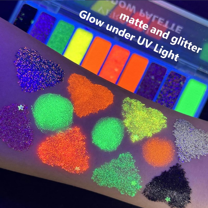 KARLOR 10 Color Fluorescent Eyeshadow, Glitter Luminous Neon UV Eyeshadow