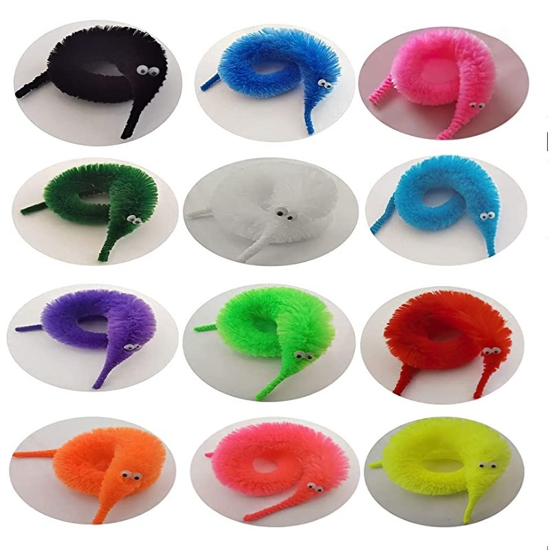 60 Pcs Magic Twisty Worm Wiggly Fuzzy Worms on a