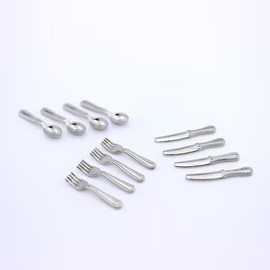 12Pcs 1/12 Scale Silver Miniature Cutlery Set, Stainless Steel Dollhouse Accessories for Cupcake Decorations and Model Displays