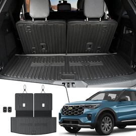JOULARISE Cargo Mat with Backrest Mat for 2020-2025 2026 Ford Explorer Car Mat Accessories, All Weather TPE Cargo Liner Trunk Mat Active/ST Line/ST/Platinum(Cargo Mat with Backrest Mat)