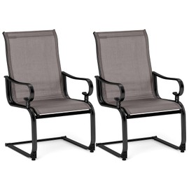 Tangkula Set of 2 Patio Chairs, C-Spring Motion Chairs with Quick-Drying & Breathable Fabric, Heavy Duty Metal Frame & Anti-Slip Foot Pads, High Back Outside Chairs for Backyard, Porch (Grey)